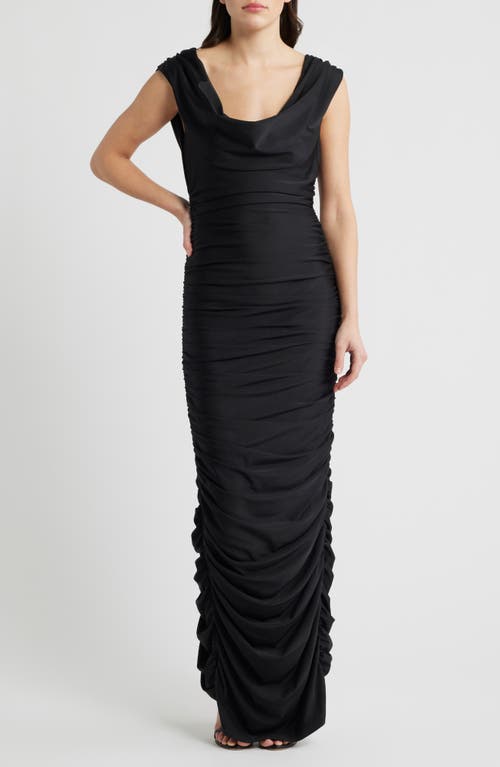 Black Halo Evangeline Ruched Satin Gown at Nordstrom, Size Large
