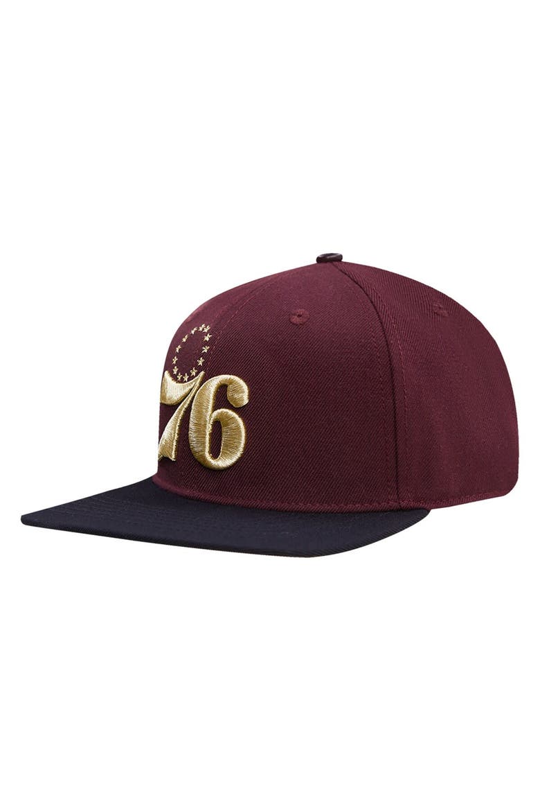 Men's Pro Standard Maroon/Black Philadelphia 76ers Gold Rush 2-Tone Snapback Hat, Alternate, color, Maroon