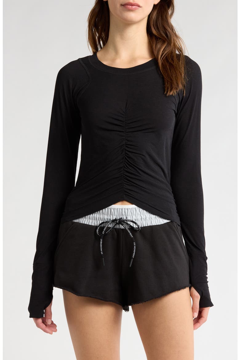 FP Movement Tempo Ruched Long Sleeve T-Shirt, Main, color, BLACK