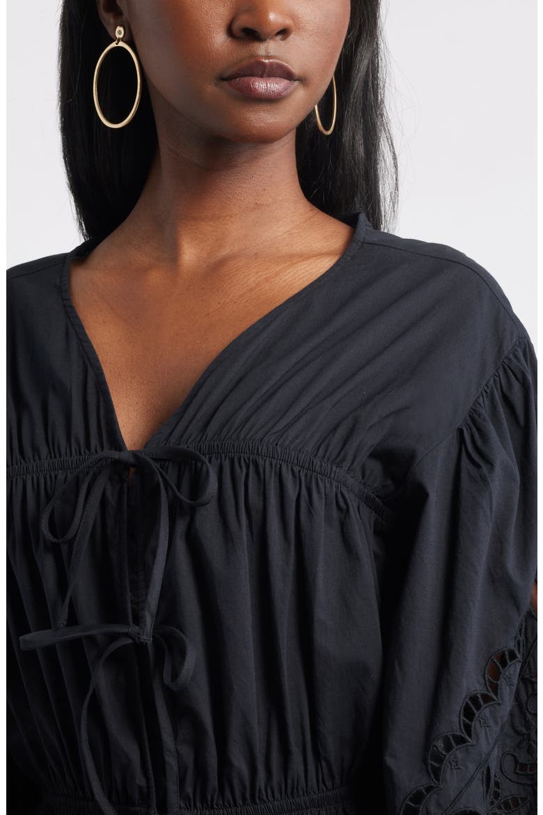 Long Sleeve Cotton Eyelet Top, Alternate, color, BLACK