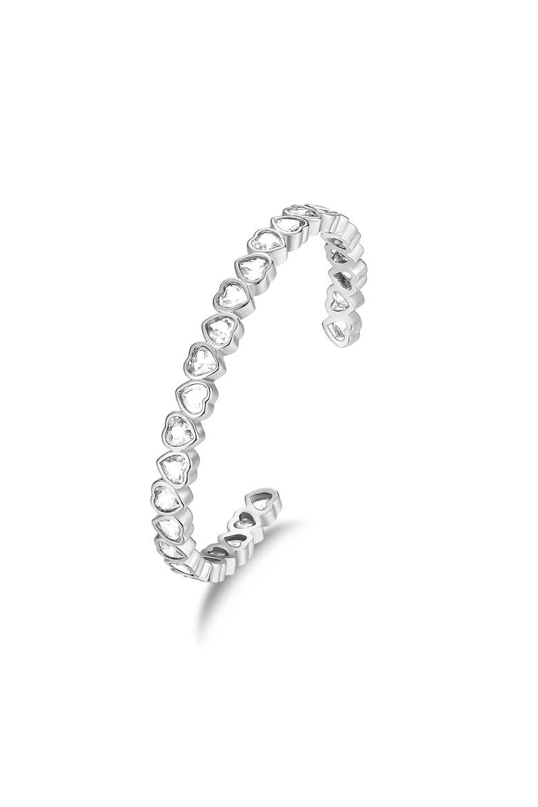 Heart Shaped Cubic Zirconia Cuff Bracelet Set, Alternate, color, Silver
