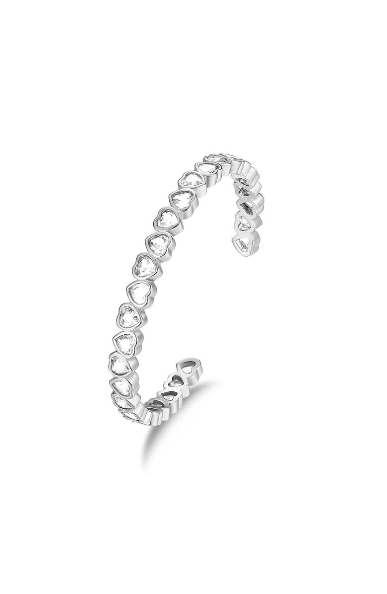 Classicharms Heart Shaped Cubic Zirconia Cuff Bracelet Set, Alternate, color, Silver