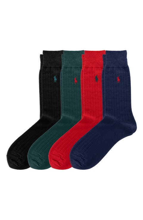 Assorted 4-Pack Merino Wool Blend Rib Socks