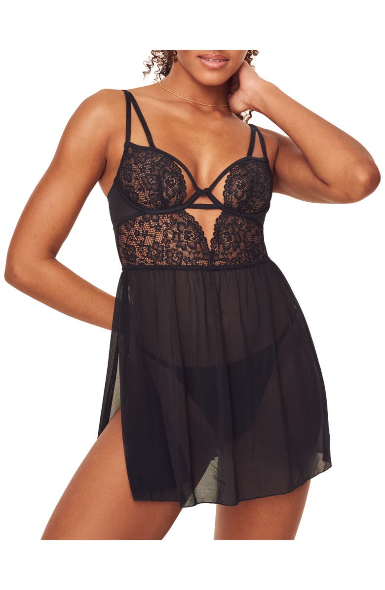 Adore Me Rae Unlined Babydoll & G-String Set Lingerie, Alternate, color, Jet Black