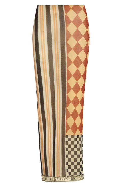 Patchwork Print Mesh Maxi Skirt