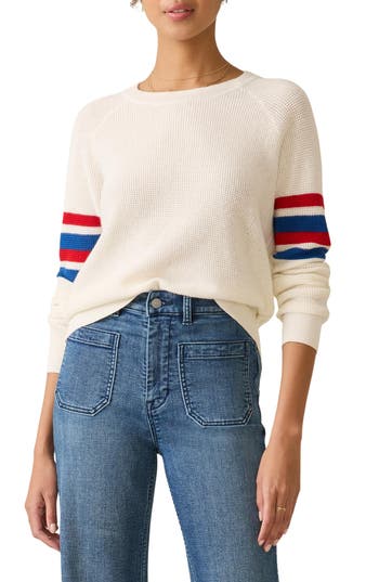Faherty Throwback Stripe Organic Cotton & Cashmere Sweater In White