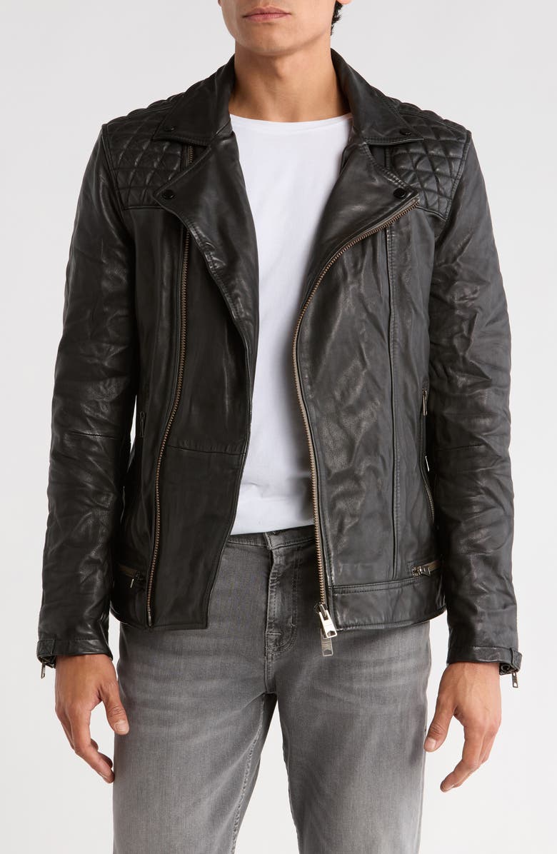 AllSaints Conroy Leather Biker Jacket, Main, color, Ink Navy