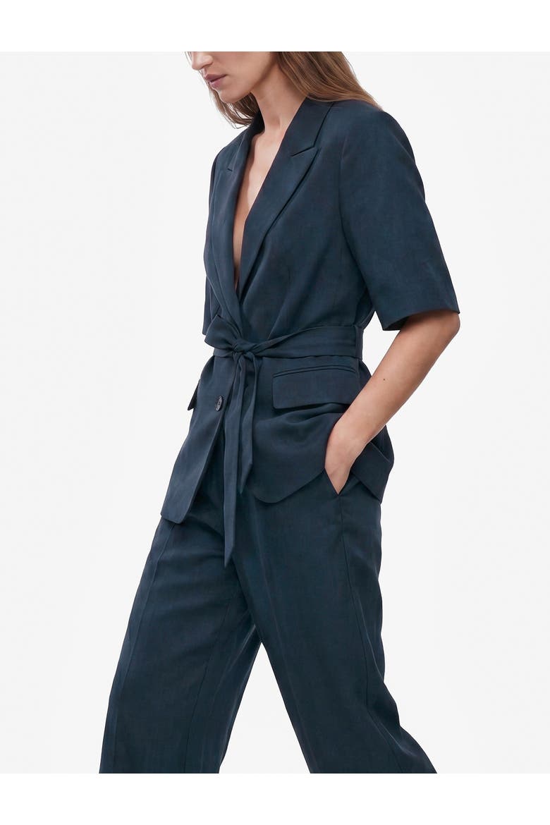 Relaxed Fit Short Sleeve Belted Blazer, Alternate, color, NAVY BLUE