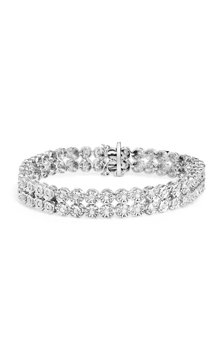 Haus of Brilliance Sterling Silver 2ct TDW Rose-Cut Diamond 2-Row Link Bracelet, Main, color, White