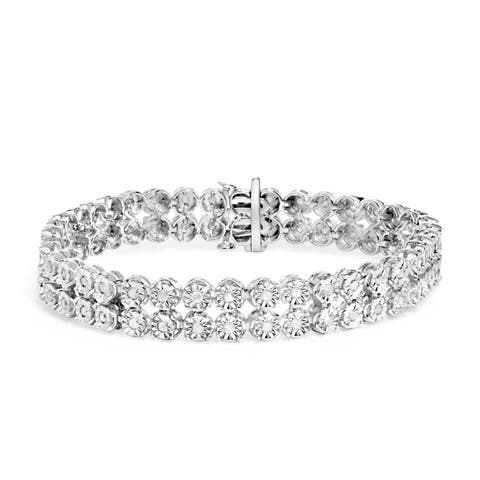 Sterling Silver 2ct TDW Rose-Cut Diamond 2-Row Link Bracelet