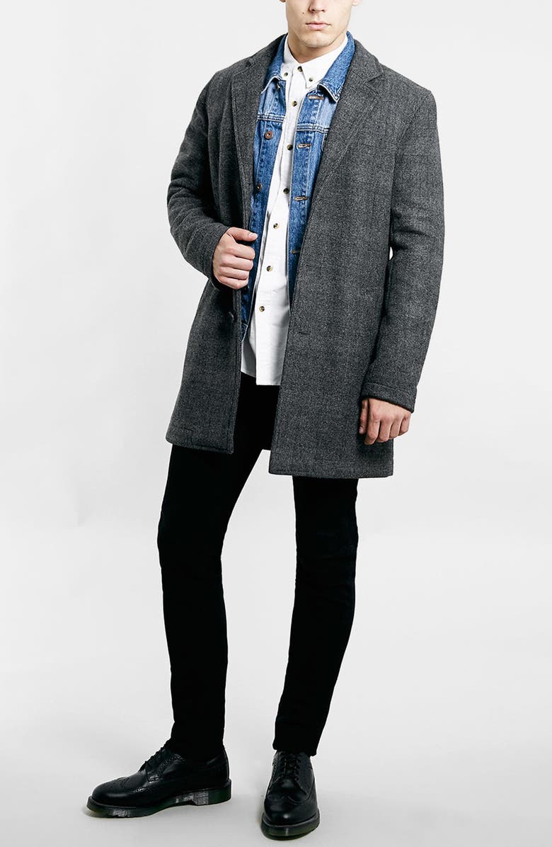 Topman Glen Plaid Wool Blend Car Coat, Alternate, color,