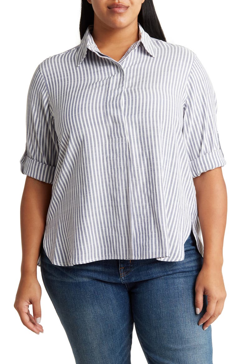 Stripe Popover Tunic, Main, color, INDIGO/ BLACK FRAMED STRIPE