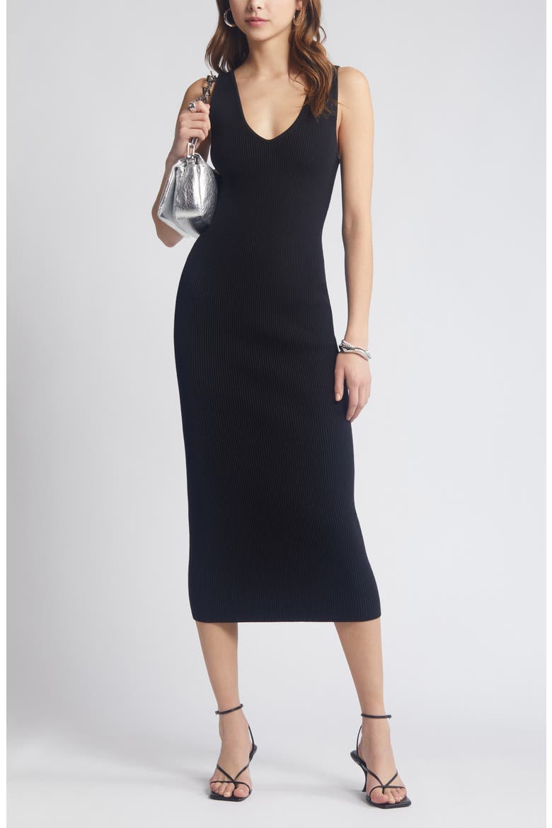 Luxe Sculpt Sleeveless Midi Dress, Alternate, color, BLACK
