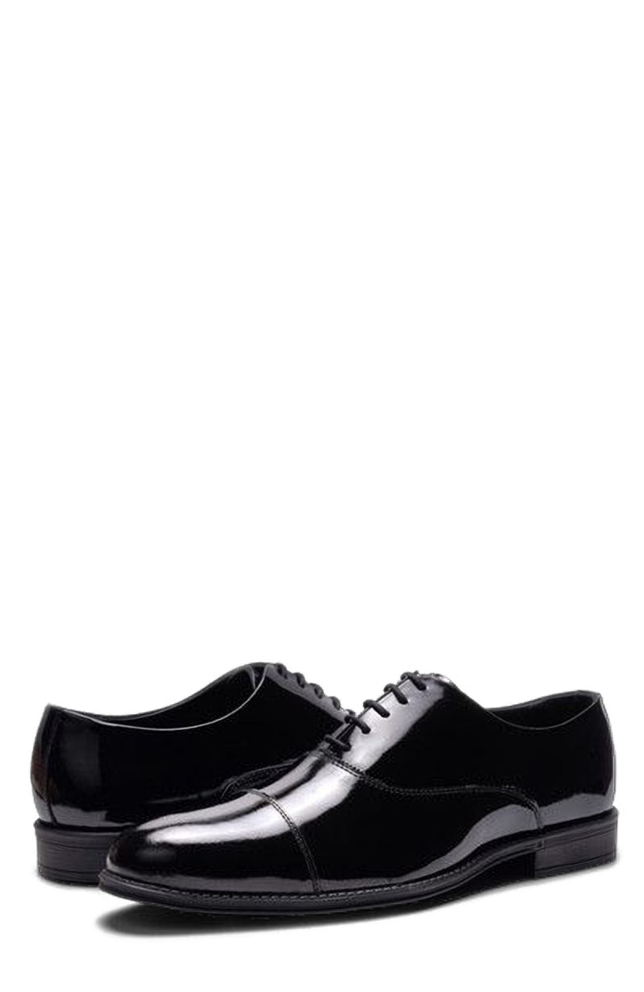 A. Veer Nero Cap-toe Oxford, Alternate, color, Black Leather