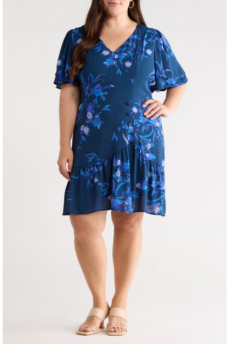 Niva Floral Print Faux Wrap Dress, Main, color, NAVY-BLUES