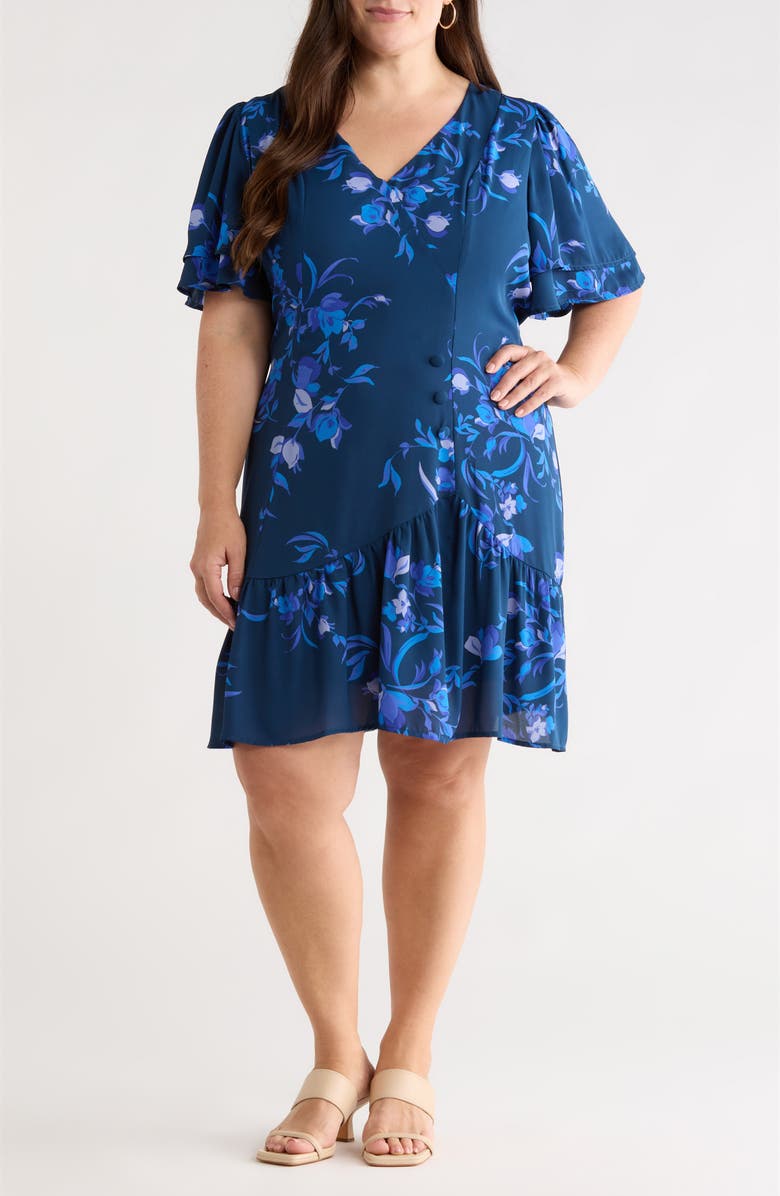 SUGARLIPS Niva Floral Print Faux Wrap Dress, Main, color, Navy-Blues