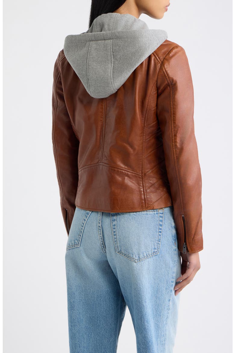 Alva Leather Jacket with Hood, Alternate, color, COGNAC