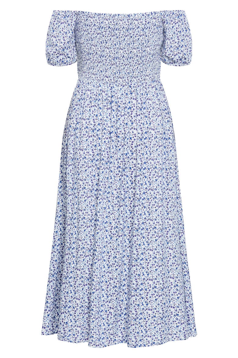 Abbie Floral Print Midi Dress, Alternate, color, AZURE FLORAL