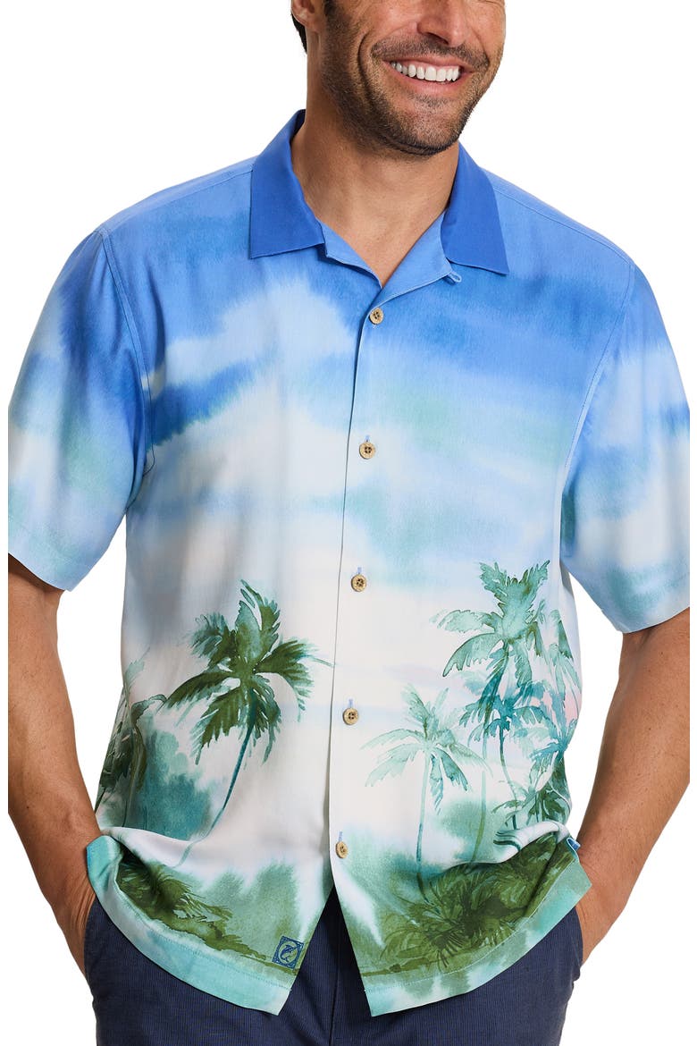 Palm Drift Silk Camp Shirt, Main, color, CABANA BLUE