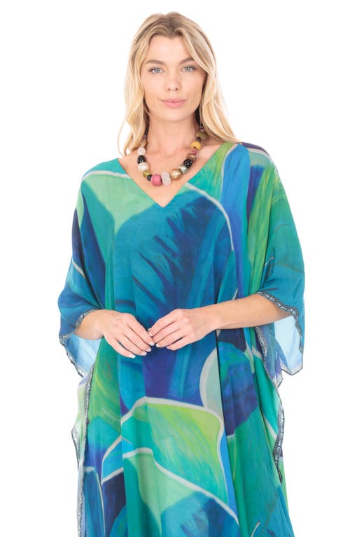 Apny Elbow Sleeve High-low Caftan Dress In Multi