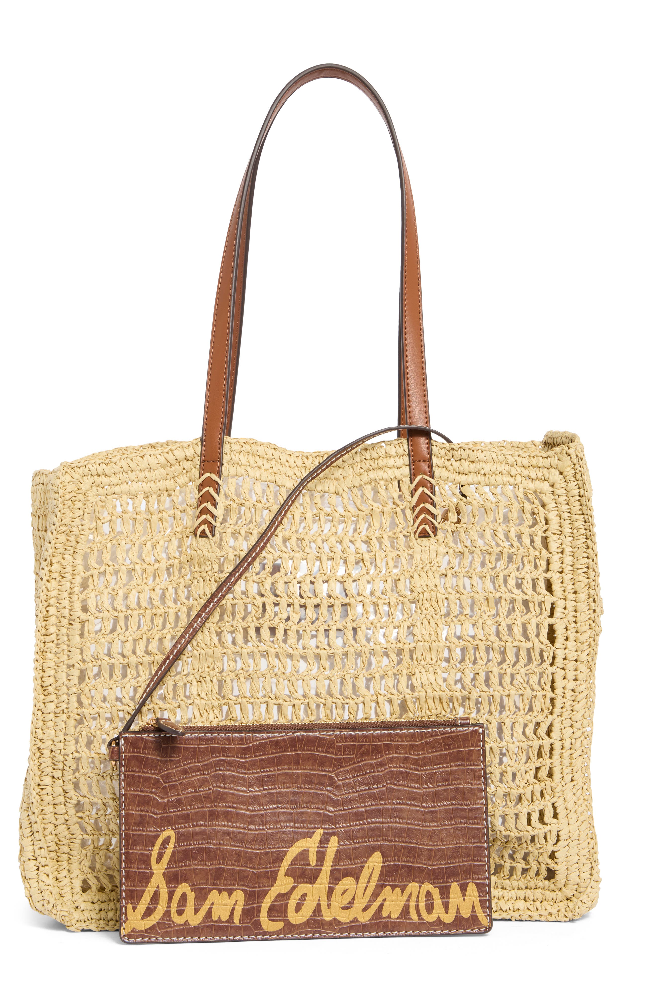 Sam Edelman Lizzie Raffia Tote Bag, Alternate, color, Cognac