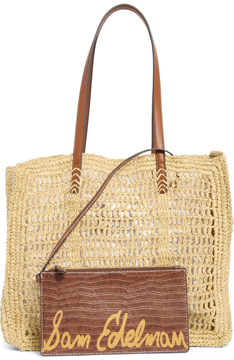 Sam Edelman Lizzie Raffia Tote Bag, Alternate, color, Cognac