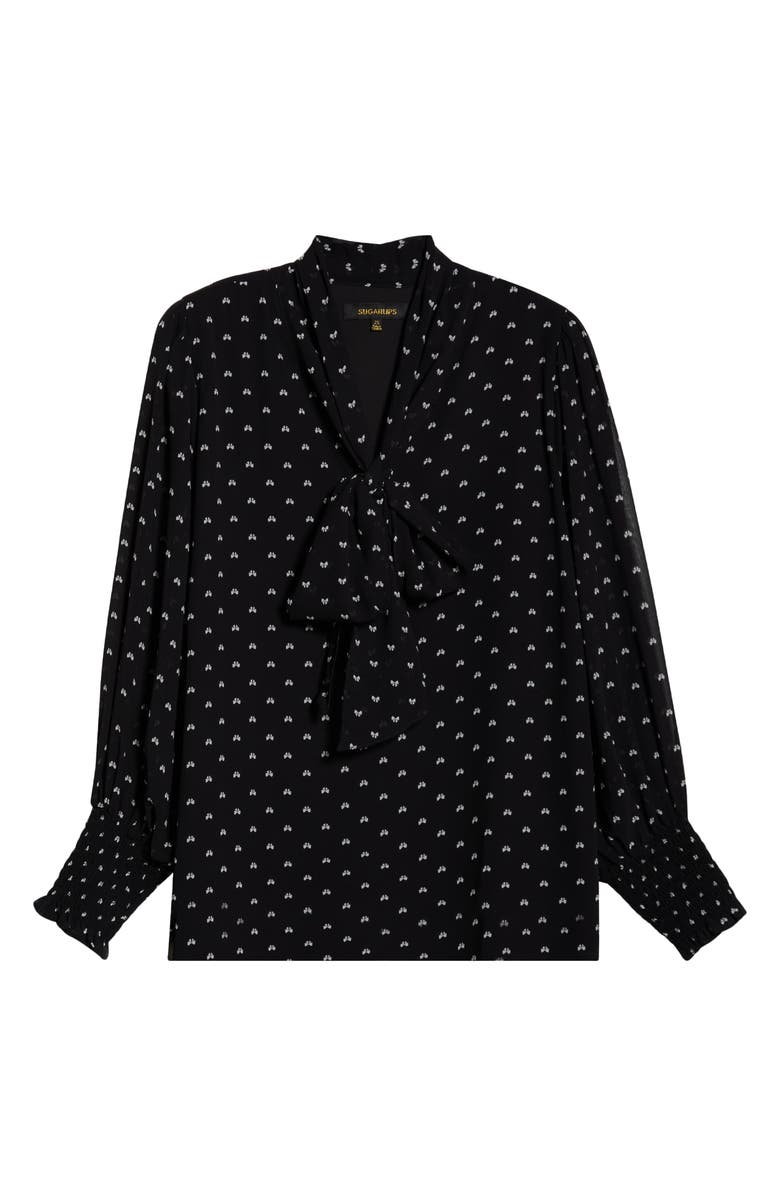 SUGARLIPS Rosaly Bow Print Top, Alternate, color, Black-White