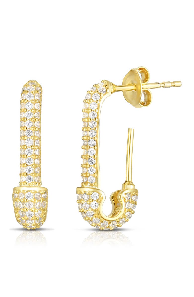 SPHERA MILANO 14K Gold Plated Sterling Silver CZ Safety Pin Earrings, Main, color,