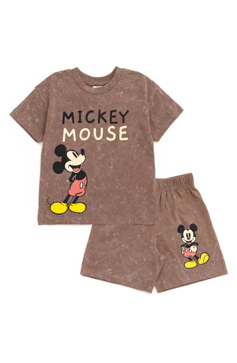 Disney Mickey Mouse & Friends Wash T-Shirt & Shorts Set, Main, color, Mickey Mouse Brown
