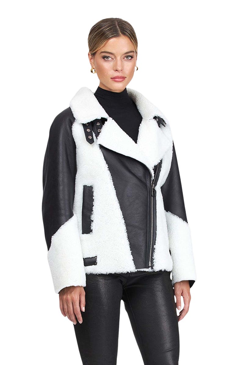 GORSKI Shearling Lamb  Asymmetrical Zip Jacket, Alternate, color, Black/White