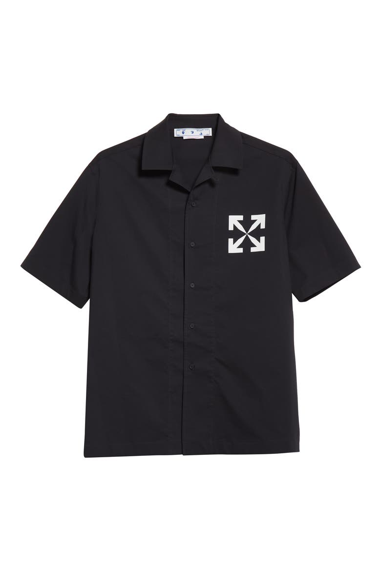 Single Arrow Short Sleeve Cotton Blend Button-Up Shirt, Alternate, color, BLACK WHITE