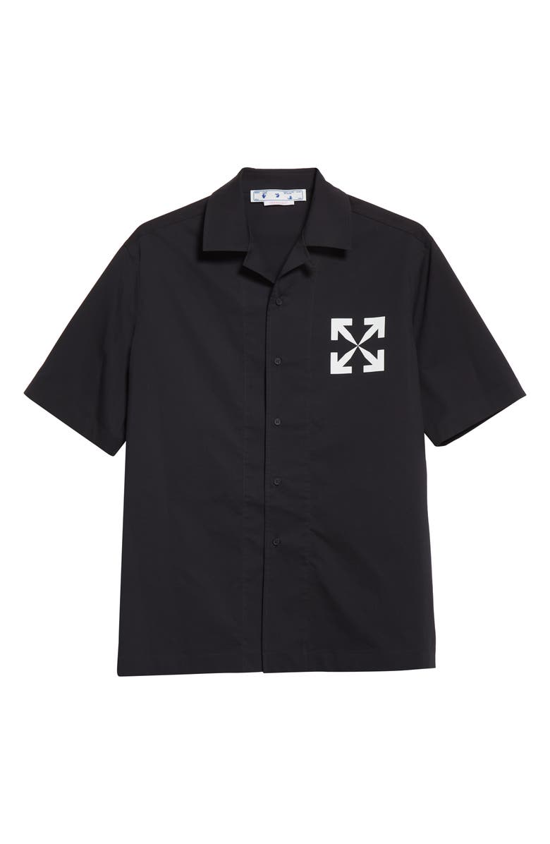 Off-White Single Arrow Short Sleeve Cotton Blend Button-Up Shirt, Alternate, color, 