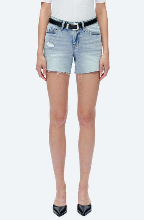 Ava Cutoff Denim Shorts (Wave)