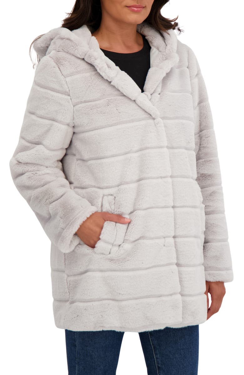Sebby Hooded Faux Fur Jacket, Alternate, color, Light Grey