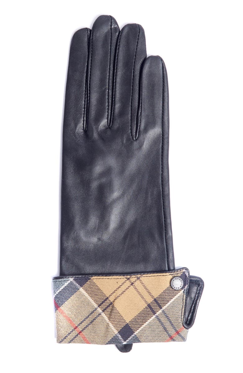 Barbour Lady Jane Tartan Cuff Leather Gloves, Alternate, color, Black/Dress Tartan