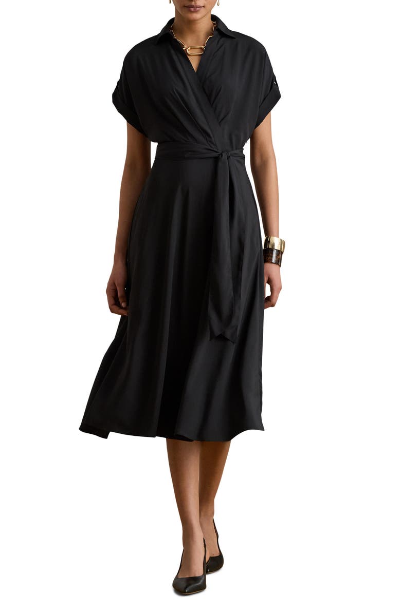 Lauren Ralph Lauren Fratillo Faux Wrap Shirtdress, Main, color, Black