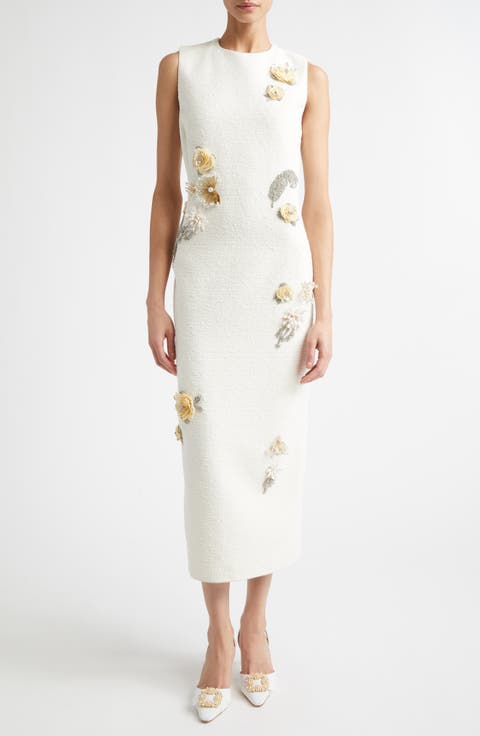 Brooch Embroidered Sleeveless Tweed Cocktail Dress