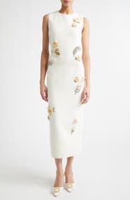 Oscar de la Renta Brooch Embroidered Sleeveless Tweed Cocktail Dress