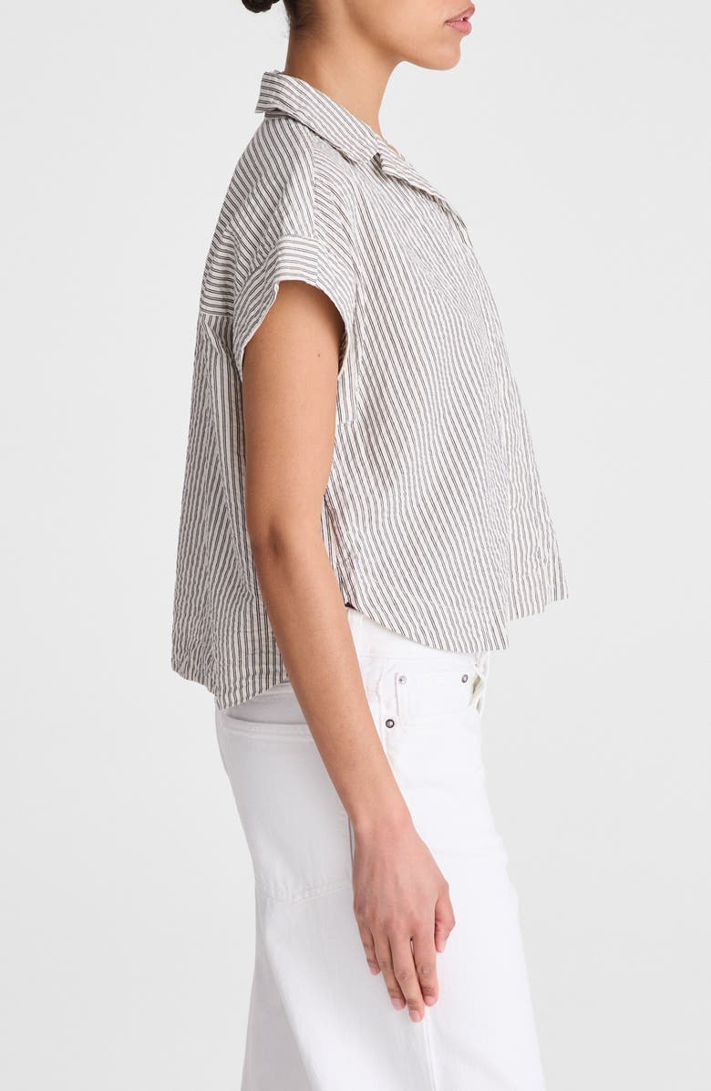 Madewell Notch Collar Stripe Cotton Seersucker Popover Shirt, Alternate, color, Black Vintage Ivory Yarndye