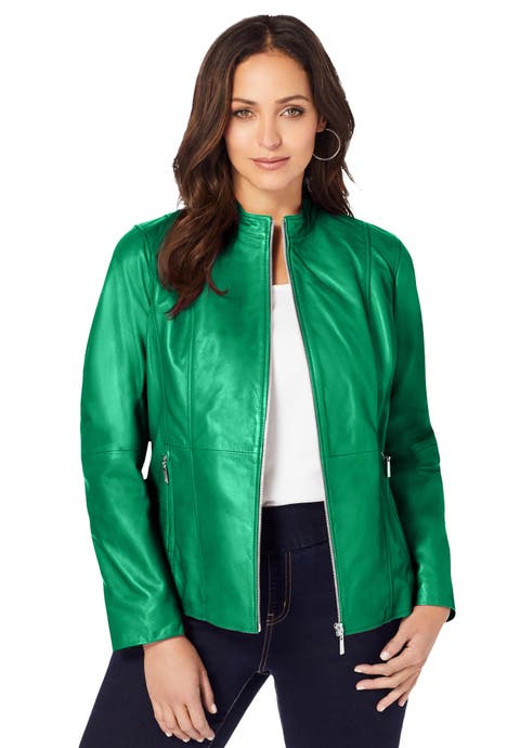 Zip Front Leather Jacket (Plus)