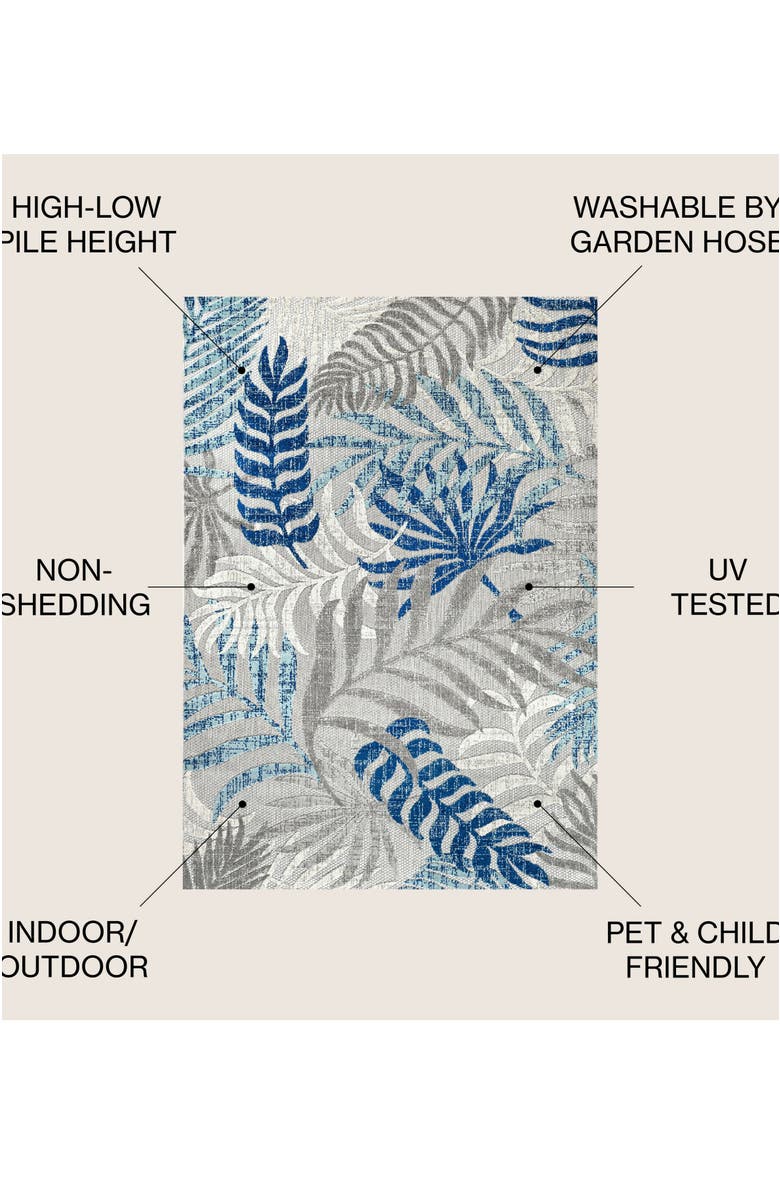 JONATHAN Y Tropics Palm Leaves Indoor/Outdoor Rug, Alternate, color, Gray/Blue