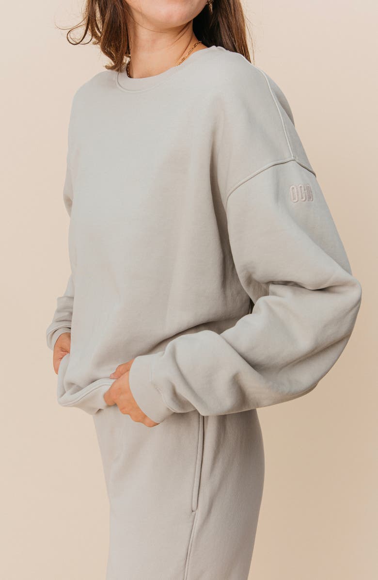 Ocio Women
s Organic Cotton Teddy Oversized Crewneck, Alternate, color, Stone