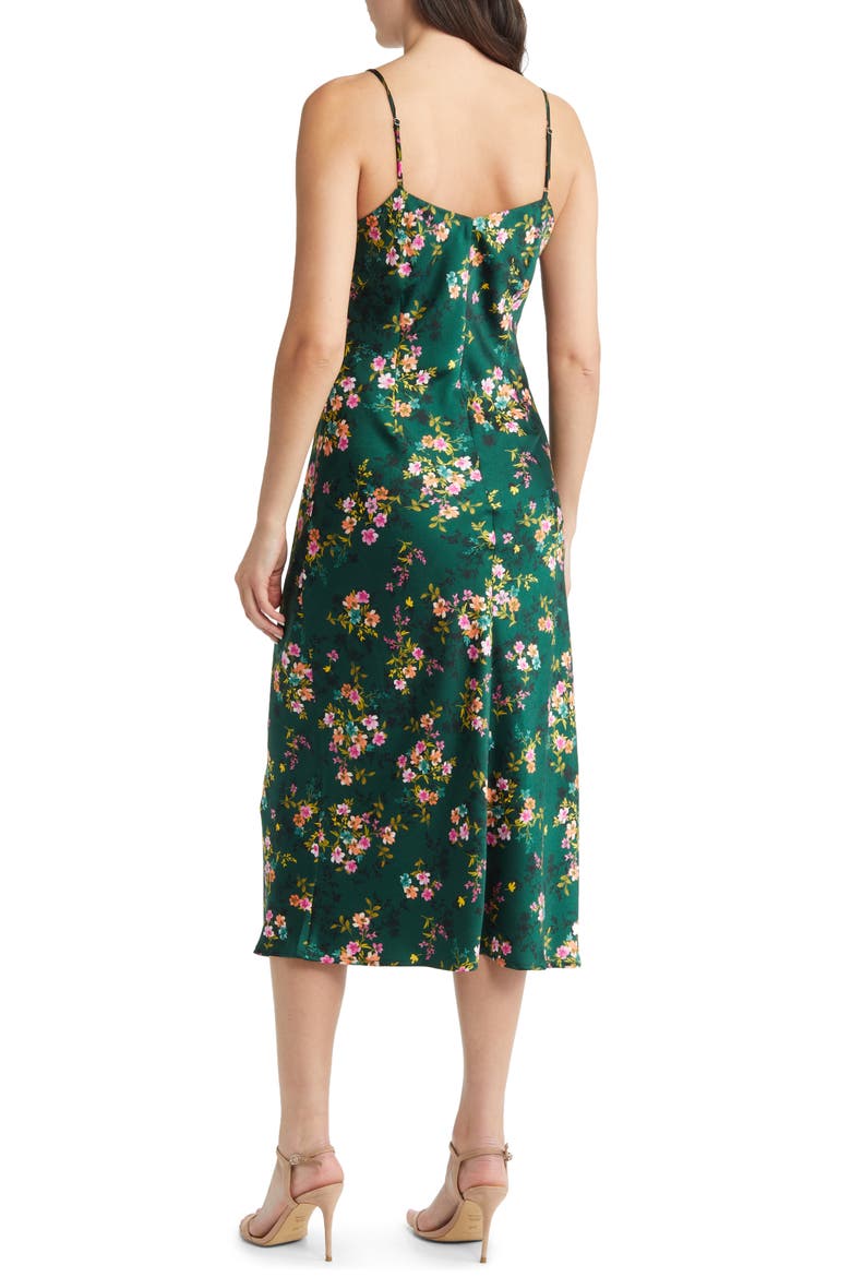 Sarah Floral Print Midi Slipdress, Alternate, color, FOREST GREEN