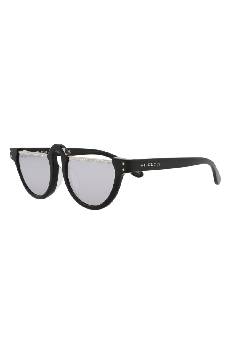 Gucci Novelty 49mm Round Sunglasses, Alternate, color, Black Black Silver