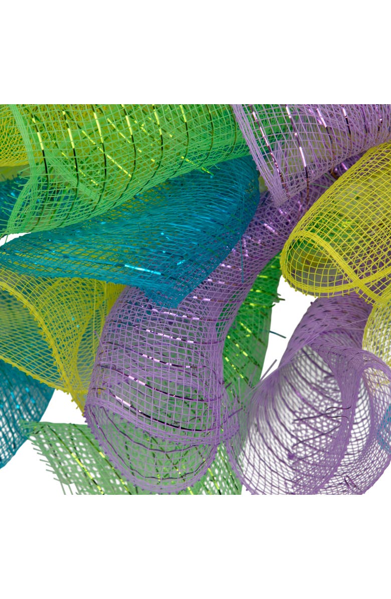 Northlight Pastel Deco Mesh Ribbon Easter Bunny Wreath - 24", Alternate, color, Yellow