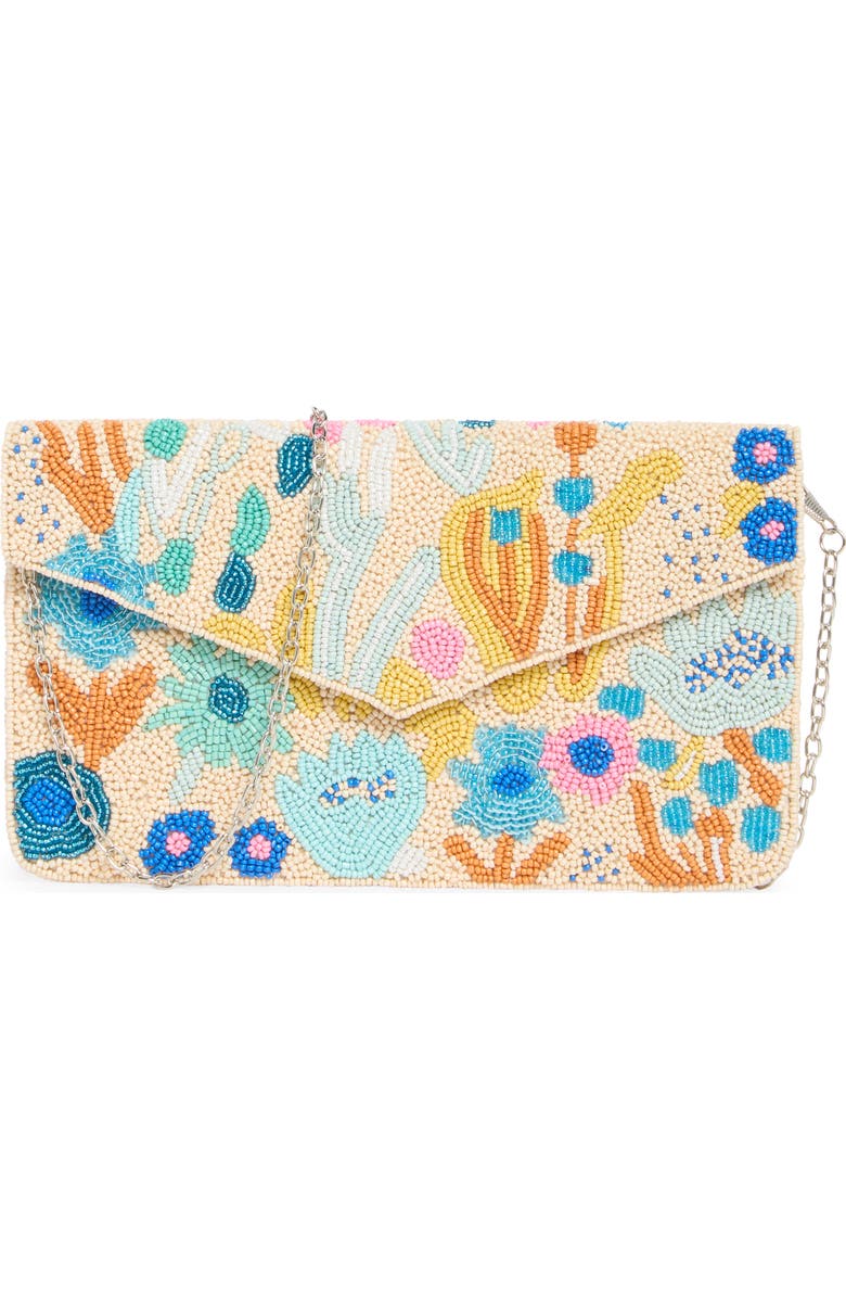 Collection XIIX Beaded Abstract Floral Flap Clutch, Main, color, Beige Multi