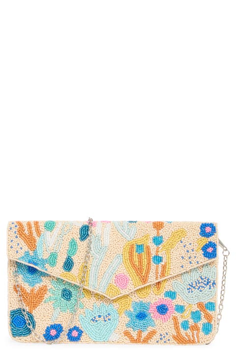 Beaded Abstract Floral Flap Clutch