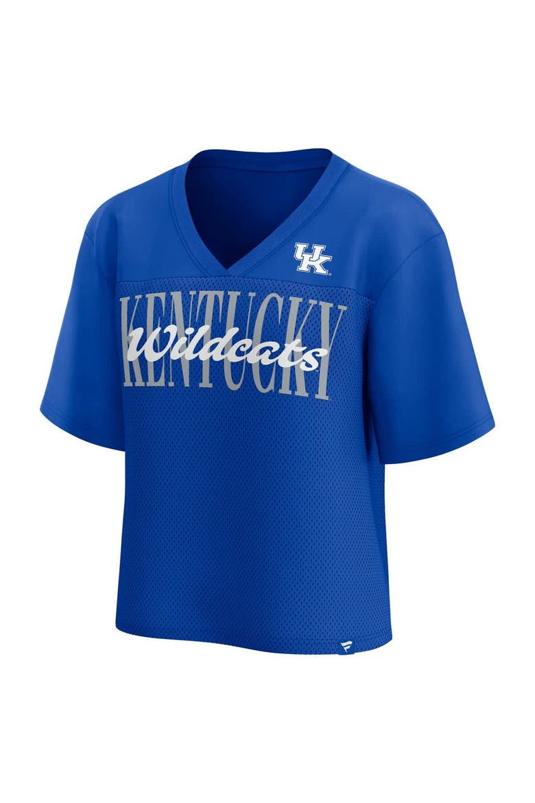 Women's Fanatics Royal Kentucky Wildcats Tall Script Overlay Mesh V-Neck Fashion Top, Alternate, color, Royal
