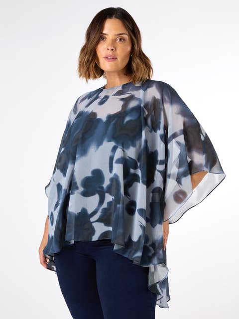 Abstract Floral High Low Overlay Top
