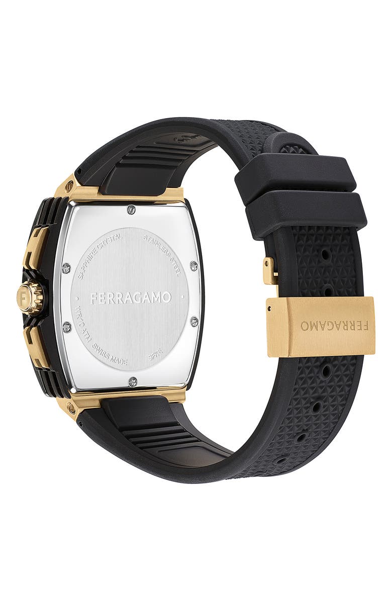 FERRAGAMO F-80 Tonneau Chronograph Silicone Strap Watch, 41.8mm, Alternate, color, 